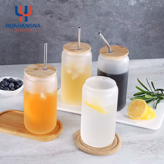 Commercio all'ingrosso 4 pezzi 16 once 480 ml logo personalizzato vetro borosilicato lattina di soda a forma di acqua succo di vetro set per cocktail whisky birra caffè freddo vino tè