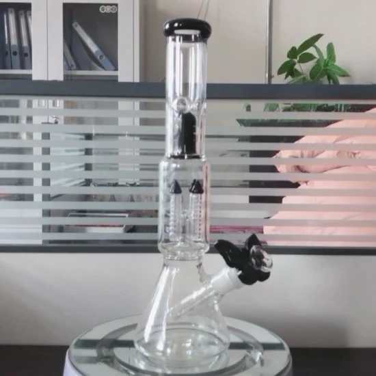 Tubo dell'acqua in vetro con filtro percolatore a quattro biforcazioni creativo nero alto