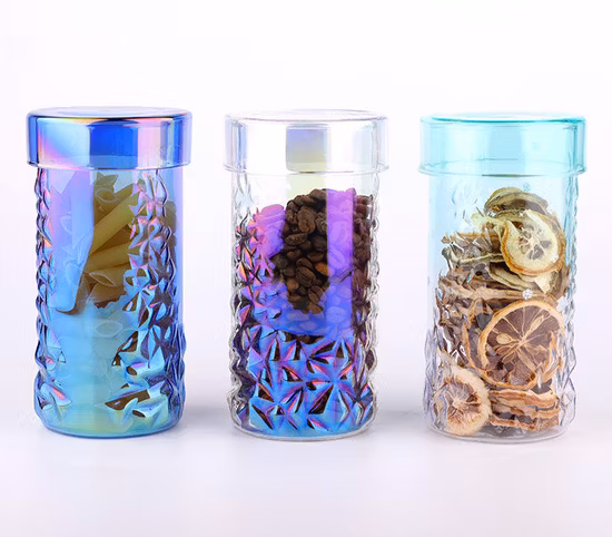 Barattolo per alimenti in vetro testurizzato colorato Barattolo in vetro borosilicato con coperchio